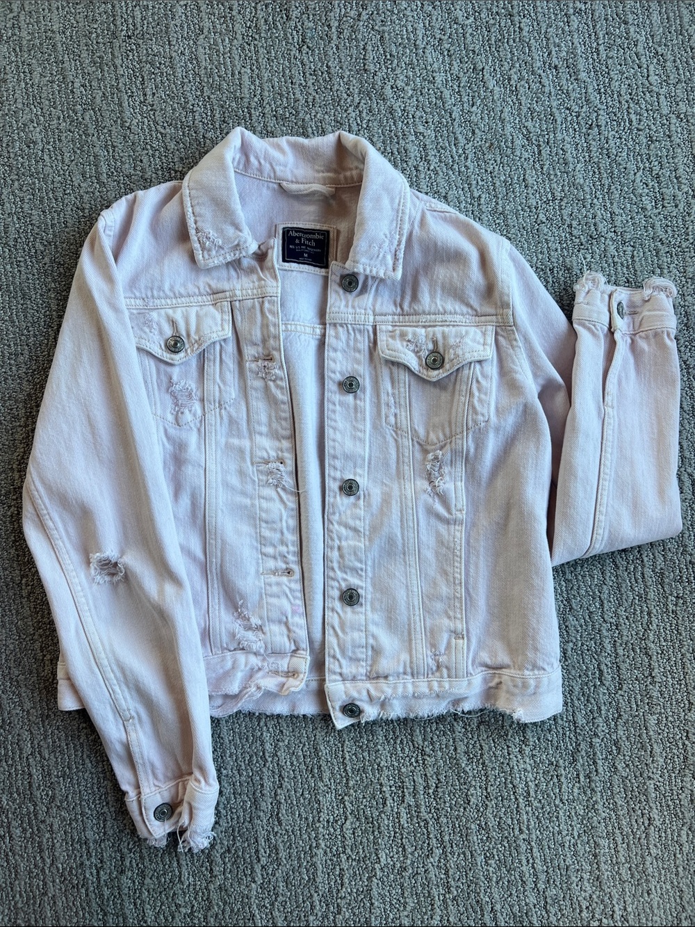 Soft Pink A&F Distressed Jean Jacket